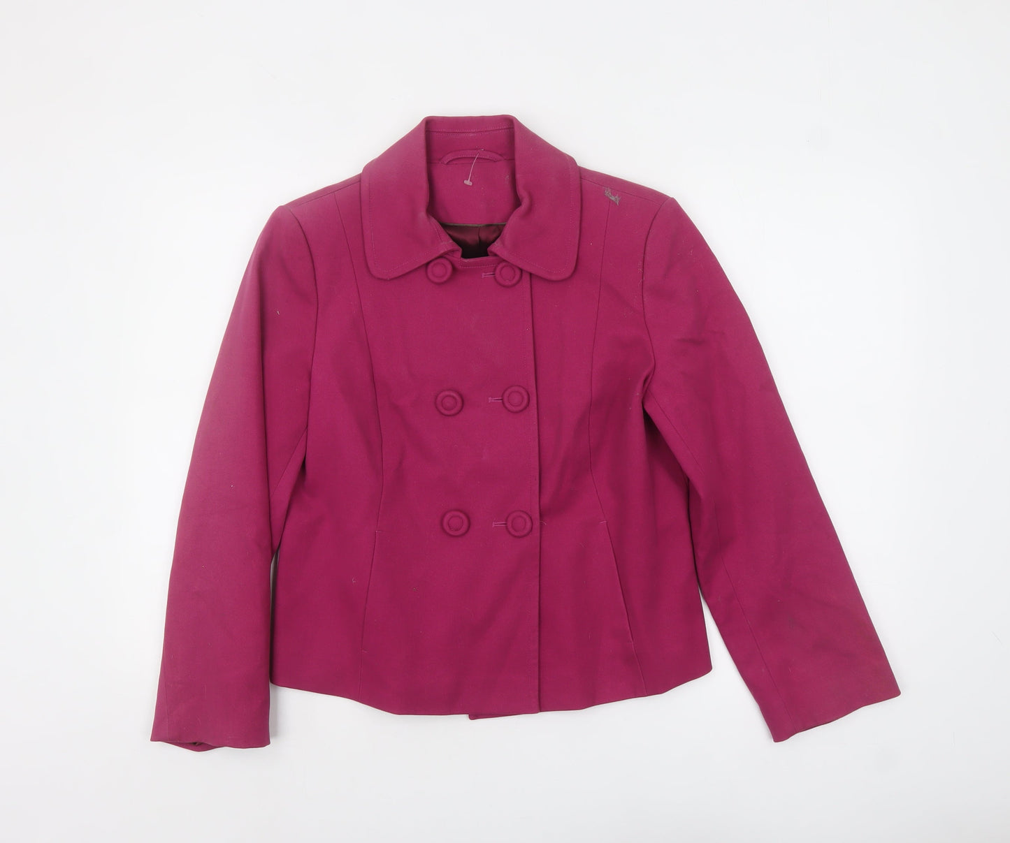 Laura Ashley Women's Pink Cotton Pea Coat Size 14 Double-Breasted Jacket