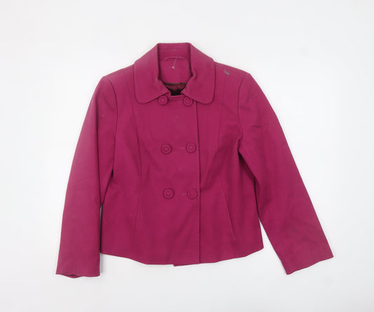 Laura Ashley Women's Pink Cotton Pea Coat Size 14 Double-Breasted Jacket