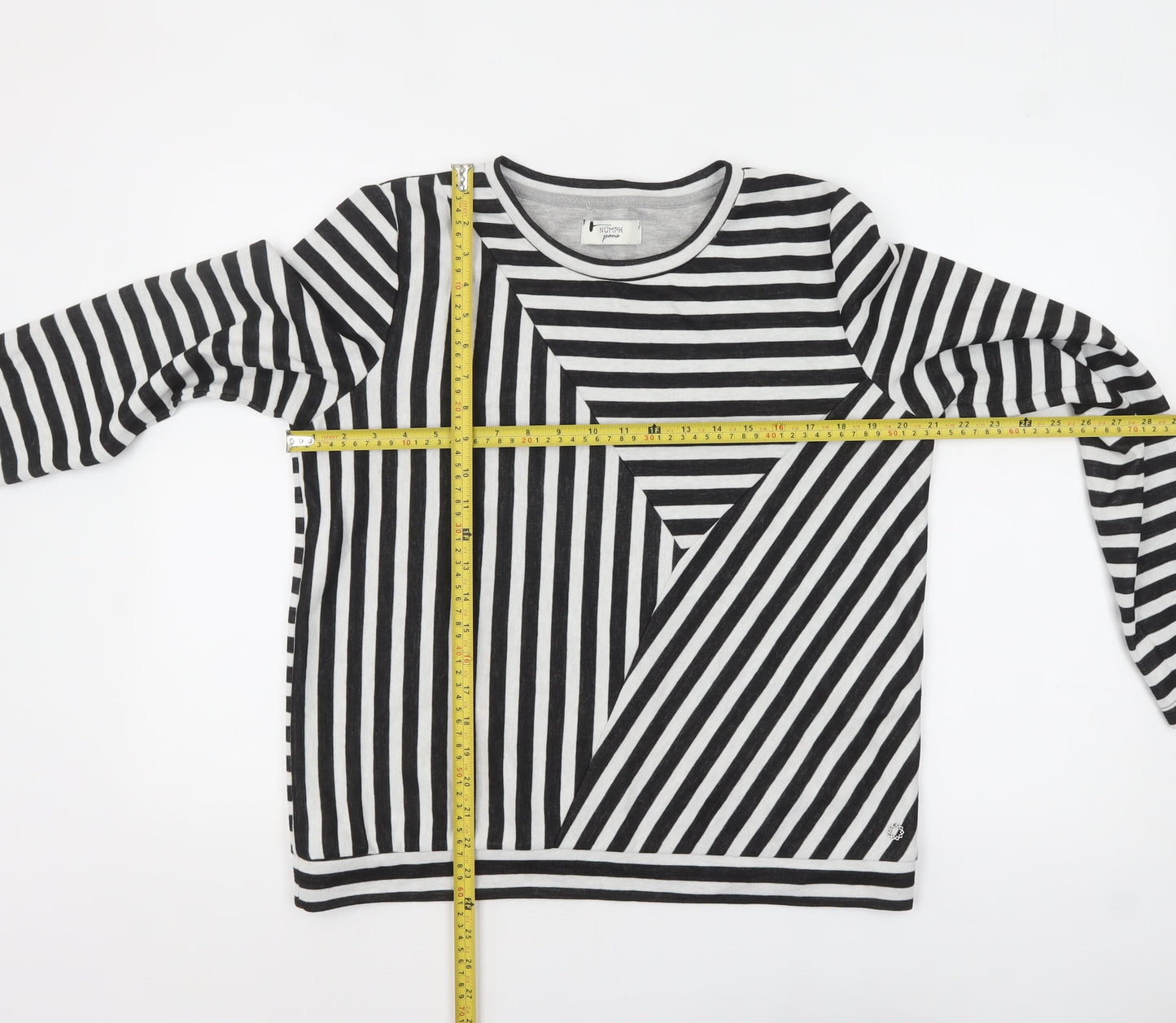 Nümph Women Black White Stripe Long Sleeve Cotton Jersey Top L