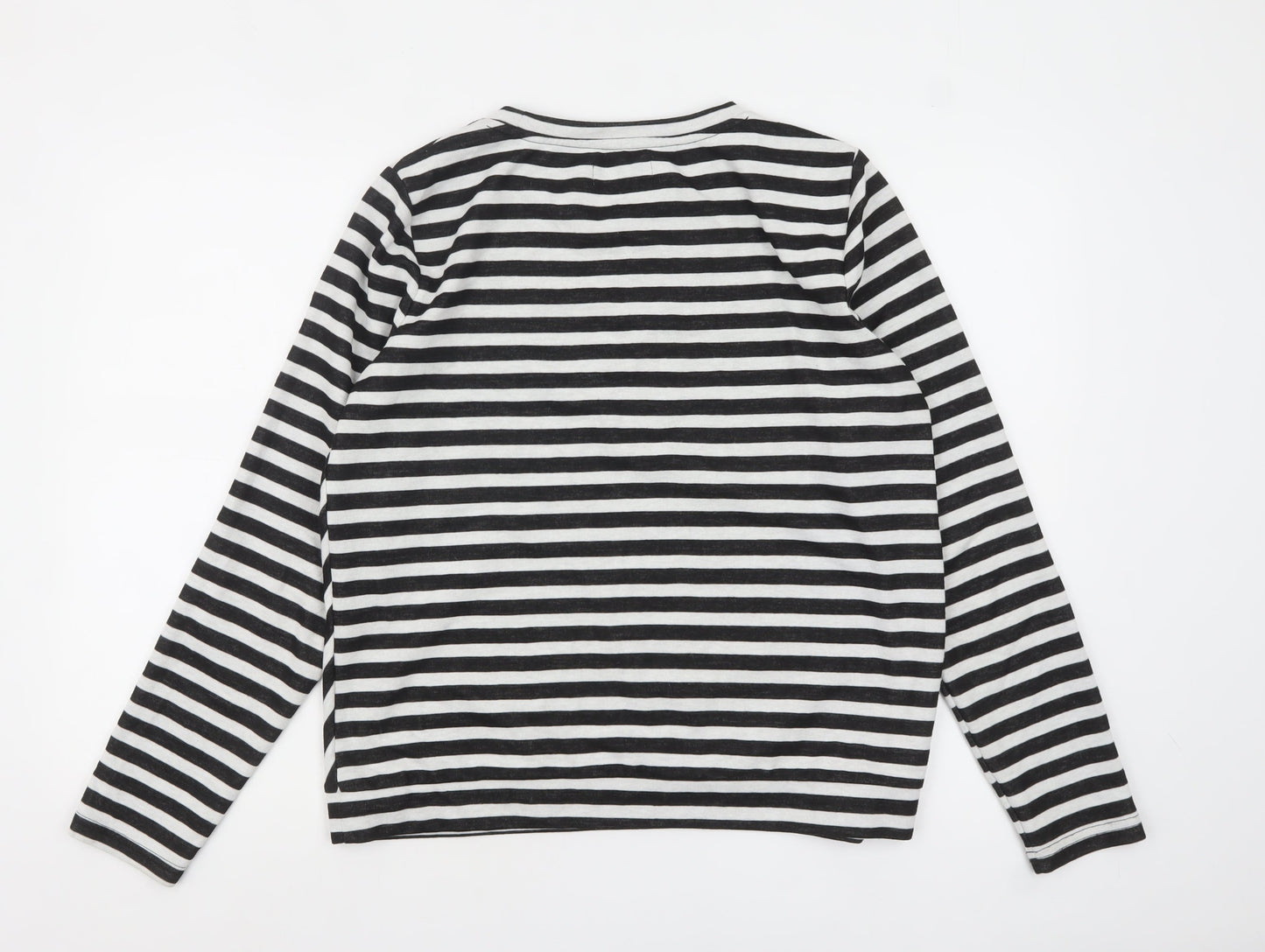 Nümph Women Black White Stripe Long Sleeve Cotton Jersey Top L