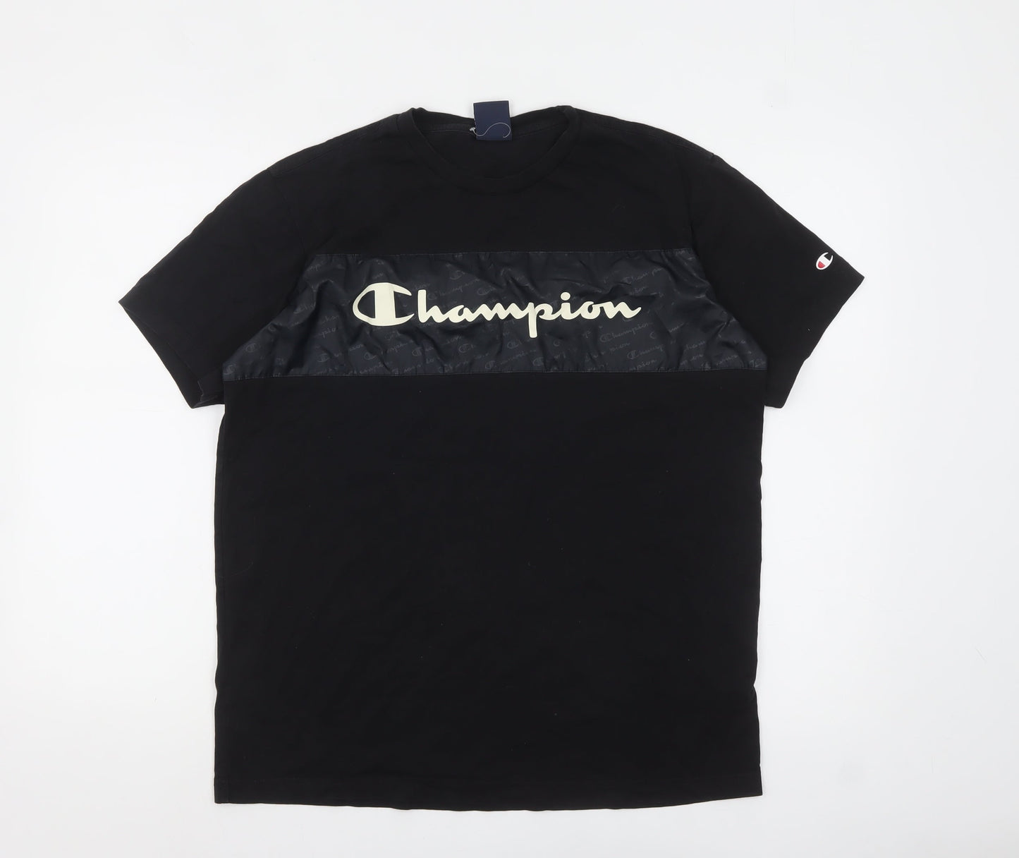 Champion Men's Black Medium Graphic Logo Crew Neck T-Shirt