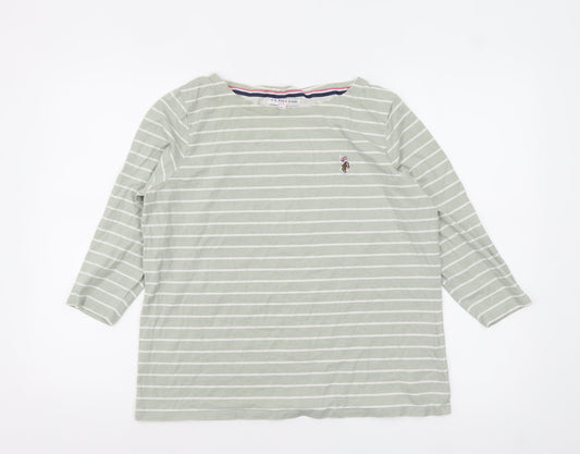 U.S. Polo Assn. Womens Green Striped 3/4 Sleeve Cotton T-Shirt M