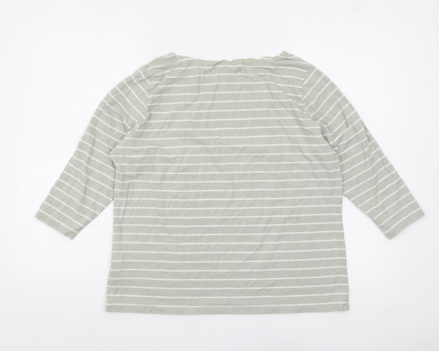 U.S. Polo Assn. Womens Green Striped 3/4 Sleeve Cotton T-Shirt M