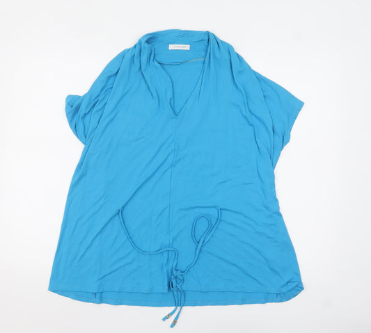 Windsmoor Women Blue Tunic Blouse S V-Neck Short Sleeve