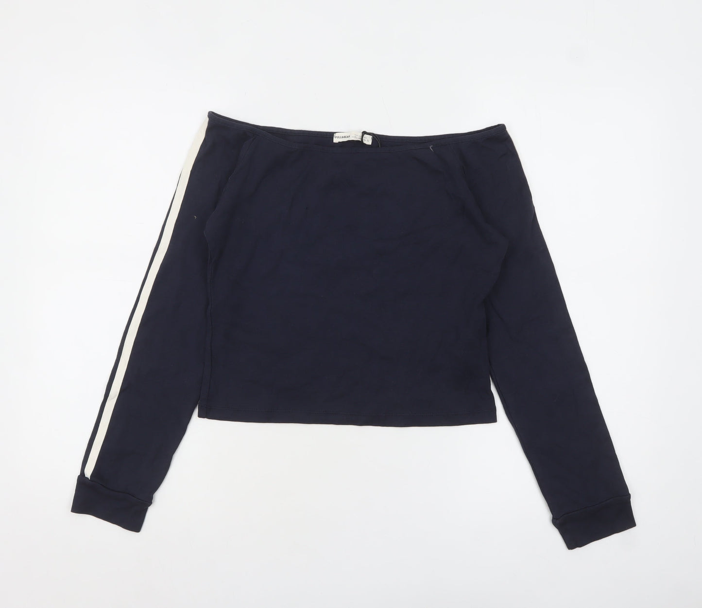 Pull&Bear Women's Blue Off Shoulder Cropped Long Sleeve Top Size L