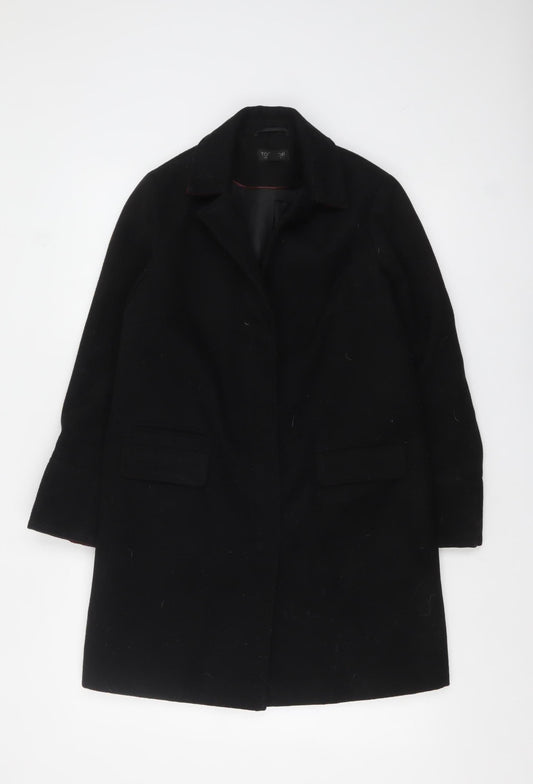Topshop Women's Black Wool-Blend Mid-Length Overcoat UK 6