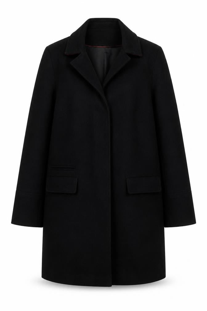 Topshop Women's Black Wool-Blend Mid-Length Overcoat UK 6