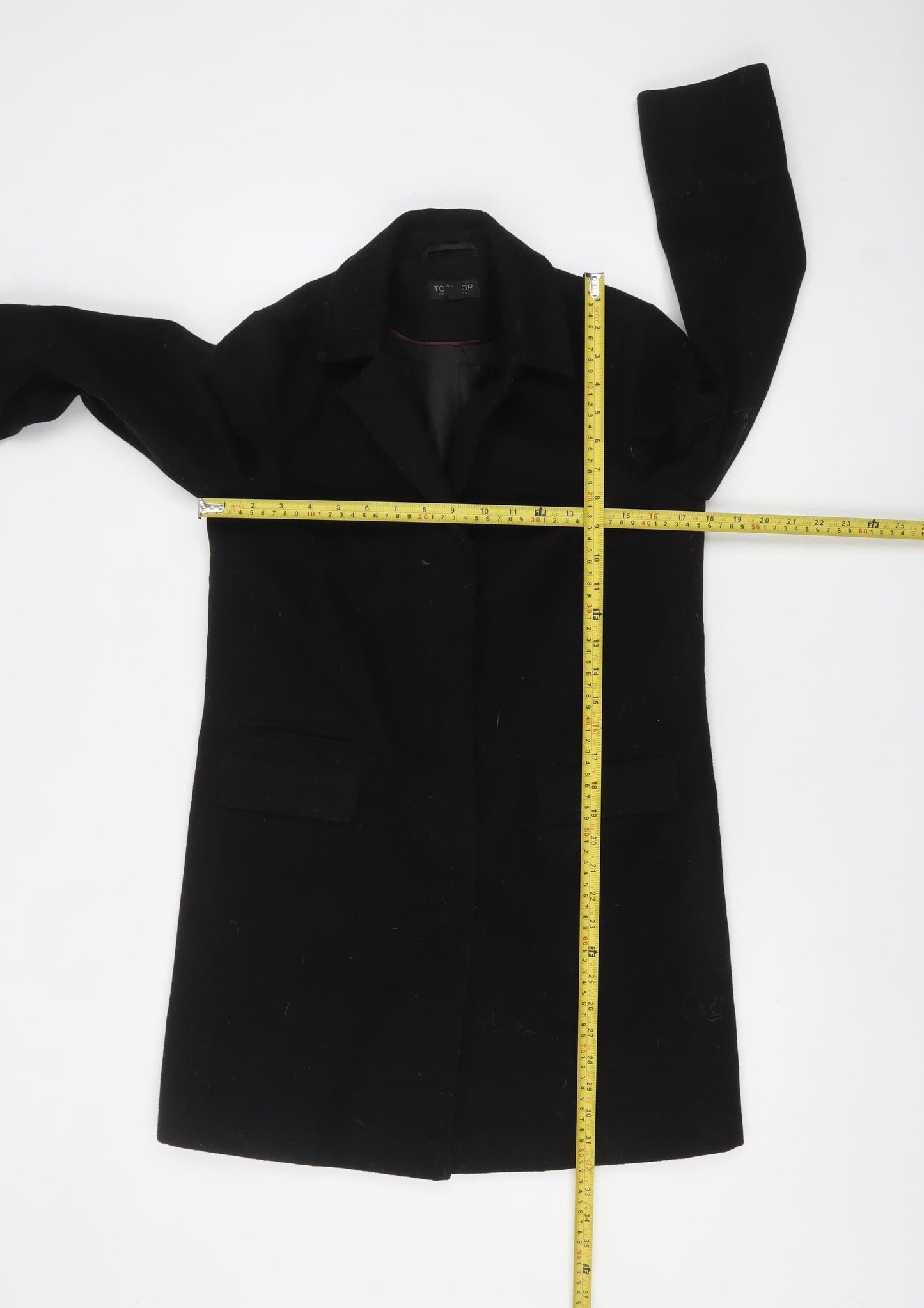 Topshop Women's Black Wool-Blend Mid-Length Overcoat UK 6