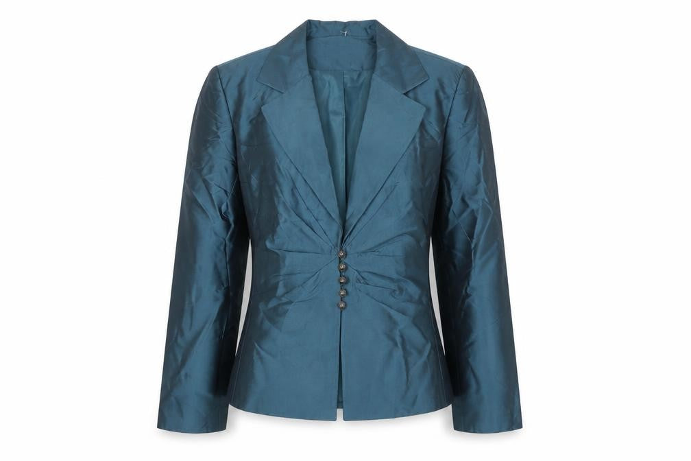 Travis Ayers Women's Blue Silk Blazer Size 12 Five Button Tailored Jacket