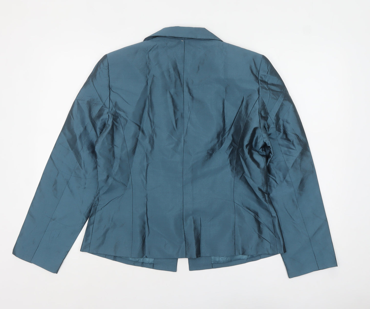 Travis Ayers Women's Blue Silk Blazer Size 12 Five Button Tailored Jacket