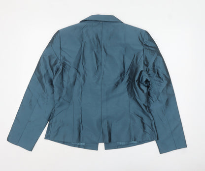 Travis Ayers Women's Blue Silk Blazer Size 12 Five Button Tailored Jacket