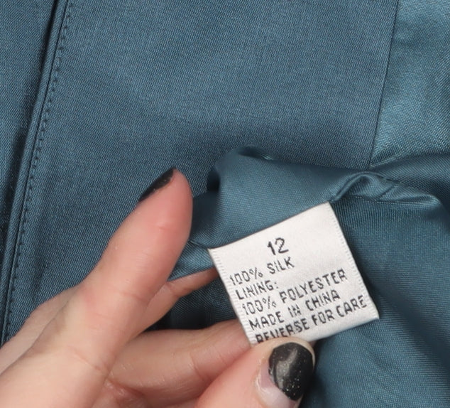 Travis Ayers Women's Blue Silk Blazer Size 12 Five Button Tailored Jacket
