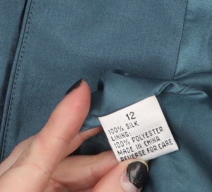 Travis Ayers Women's Blue Silk Blazer Size 12 Five Button Tailored Jacket