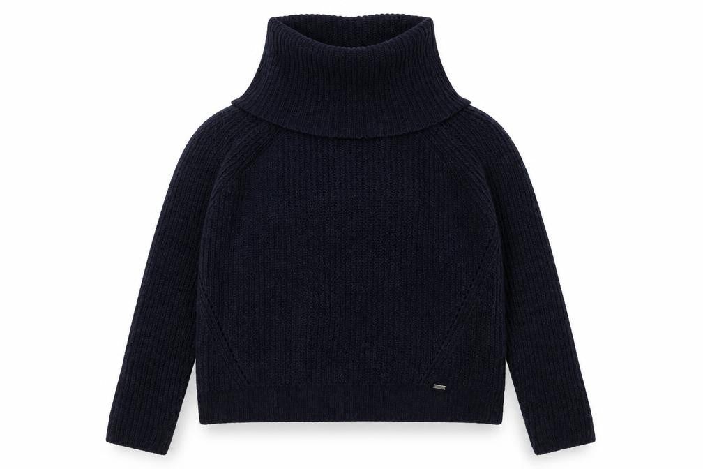 Hollister Women Blue Roll Neck Chunky-Knit Jumper L