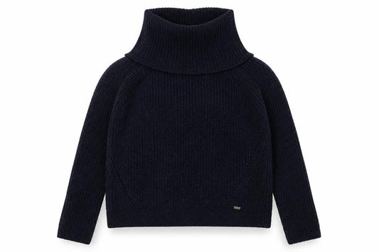 Hollister Women Blue Roll Neck Chunky-Knit Jumper L