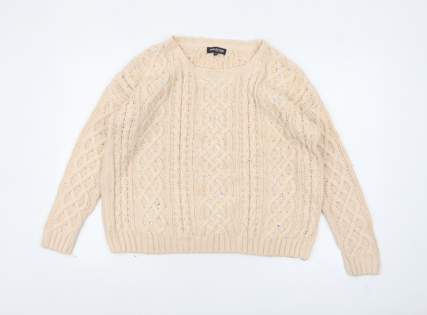 Debenhams Women Beige Cable-Knit Acrylic Jumper Size 14