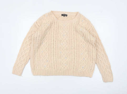 Debenhams Women Beige Cable-Knit Acrylic Jumper Size 14