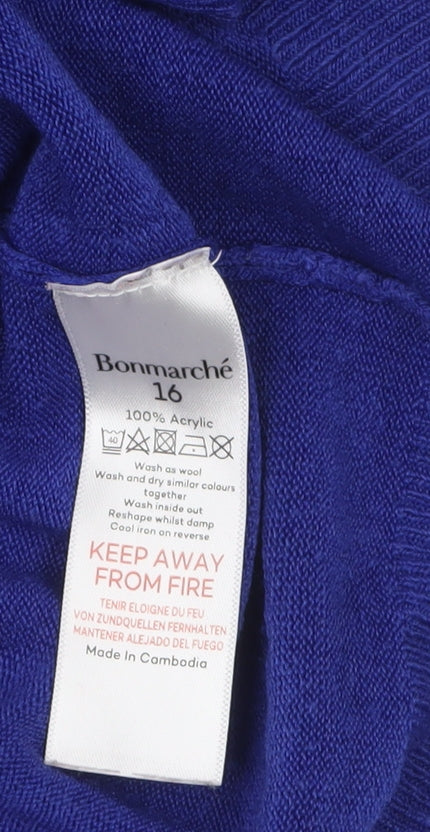Bonmarché Women Blue Long Sleeve Acrylic Tunic Jumper Size 16