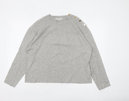 Marks & Spencer Women Grey L Crew Neck Button Shoulder Pullover Jumper
