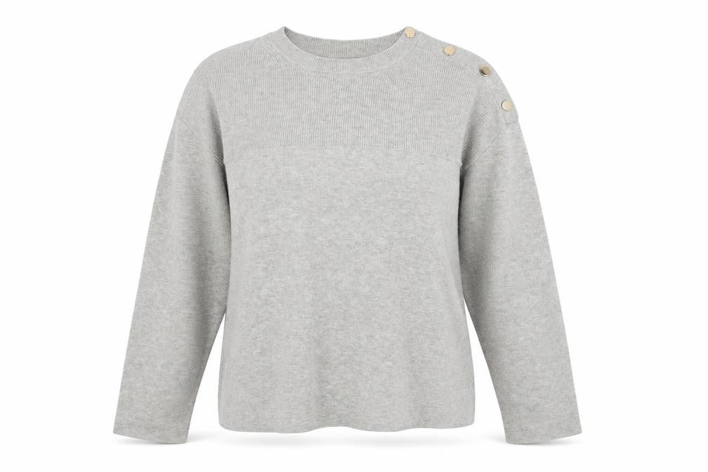 Marks & Spencer Women Grey L Crew Neck Button Shoulder Pullover Jumper