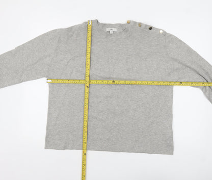Marks & Spencer Women Grey L Crew Neck Button Shoulder Pullover Jumper