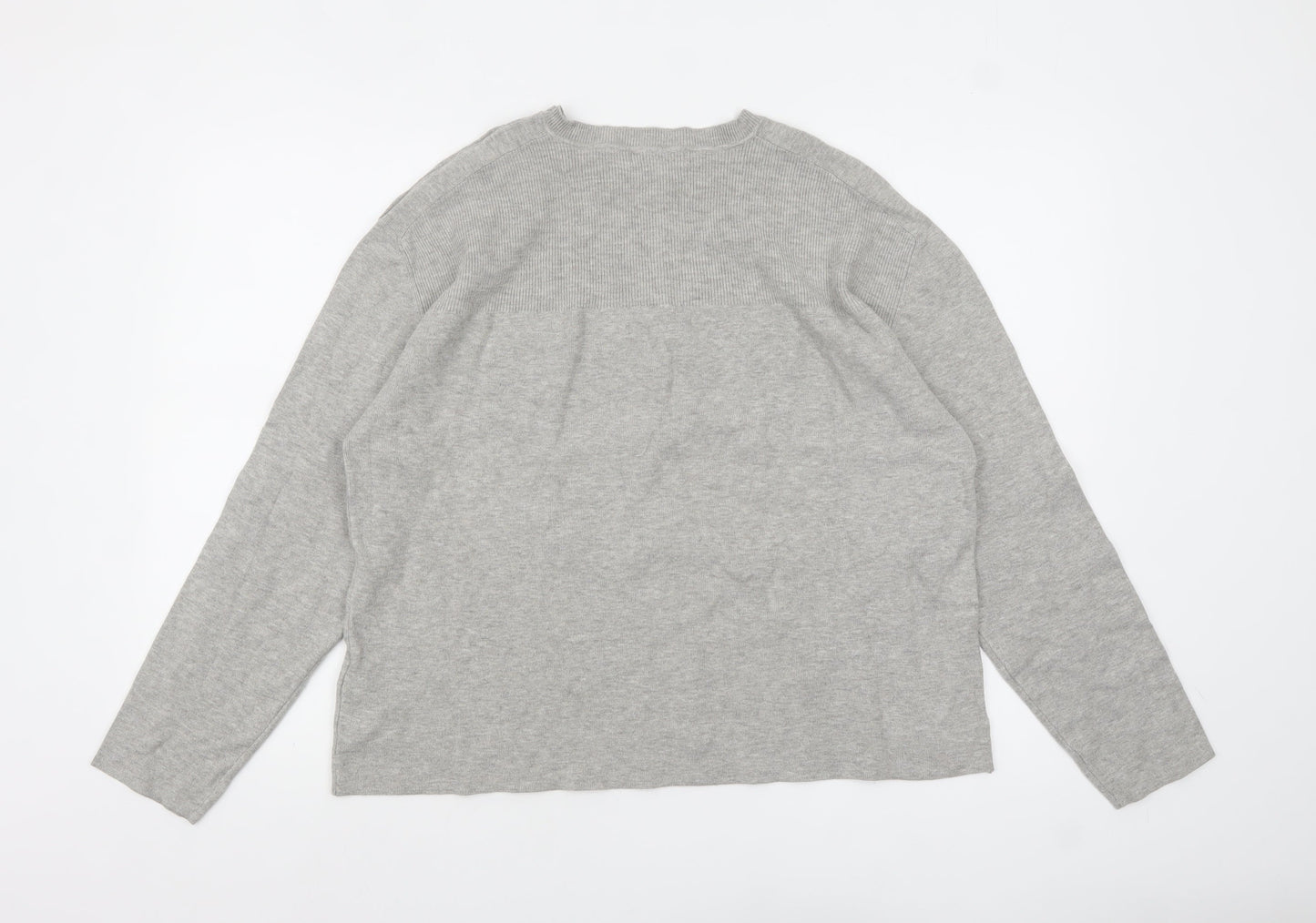 Marks and Spencer Women Grey L Crew Neck Button Shoulder Pullover Jumper