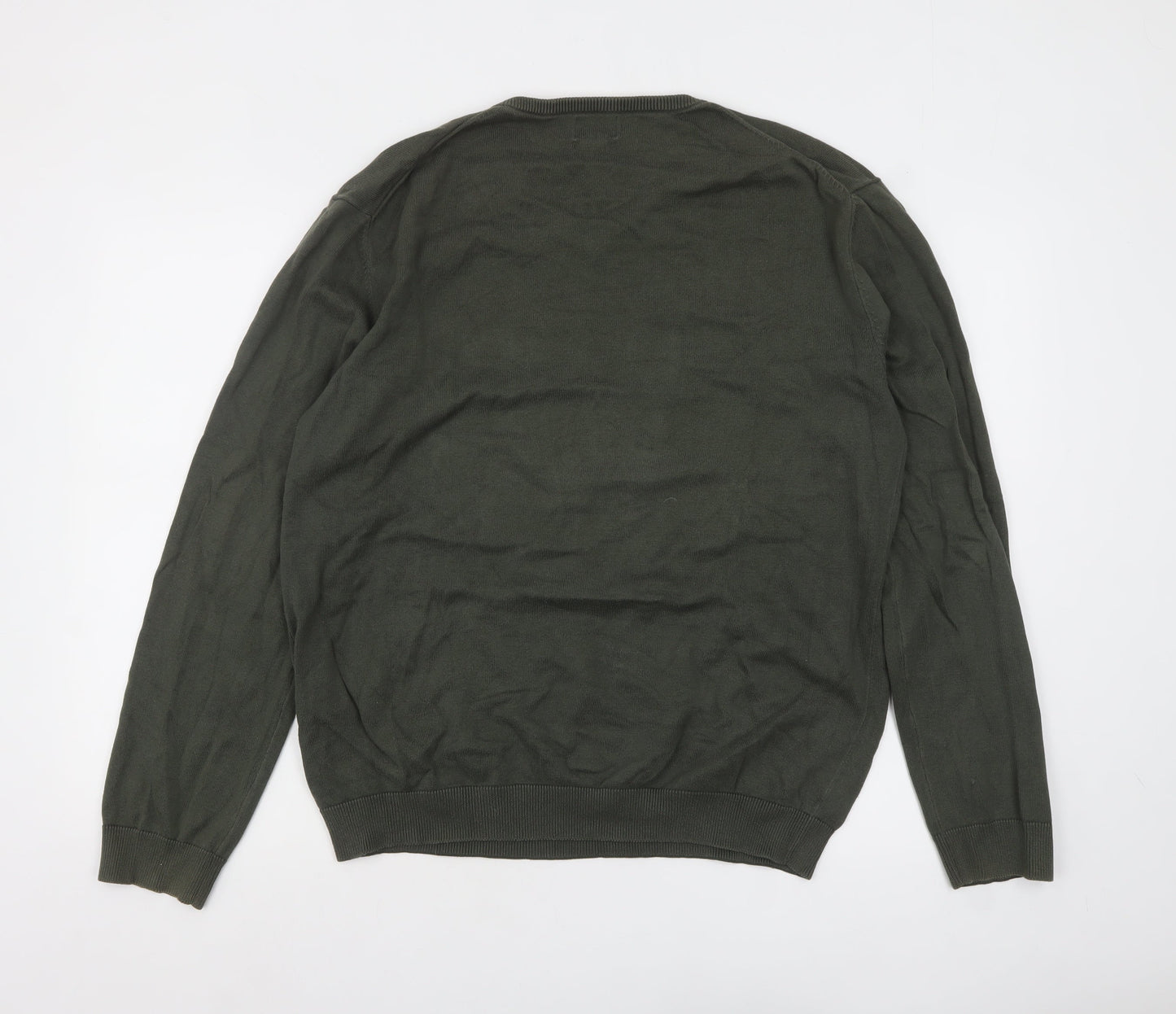 Esprit Men Green Cotton V-Neck Jumper Size L