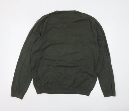 Close-up detail of ESPRIT Men Green Cotton V-Neck Jumper, size L