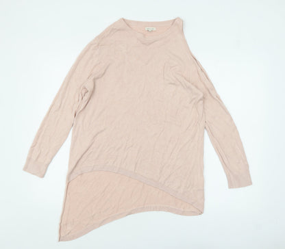 River Island Women Pink Size 14 Asymmetric Long Sleeve Pullover Jumper