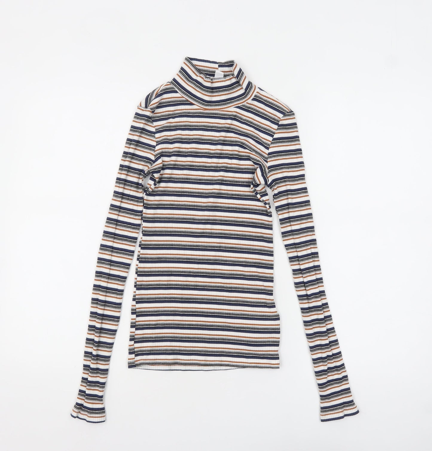 Topshop Women’s Multicoloured Striped Roll Neck Long Sleeve Top Size 10