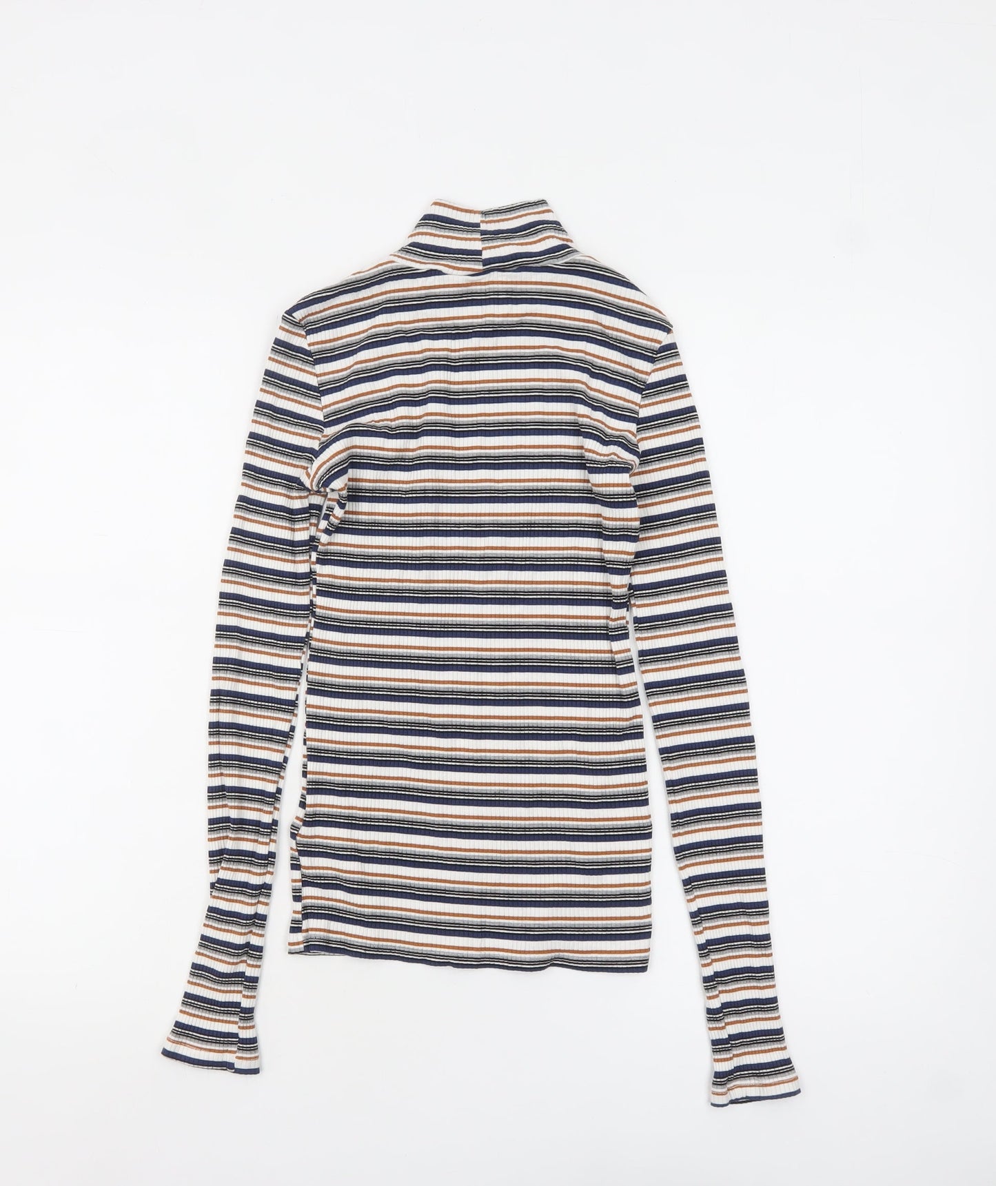 Topshop Women’s Multicoloured Striped Roll Neck Long Sleeve Top Size 10