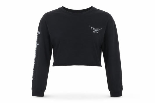 Thrills Womens Black Cropped Long Sleeve T-Shirt L