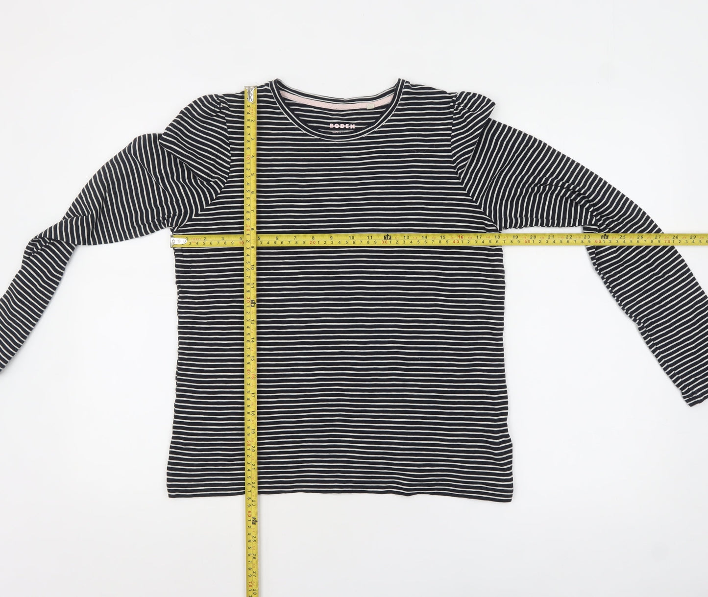 Boden Women Black Striped Long Sleeve Cotton Jersey T-Shirt M