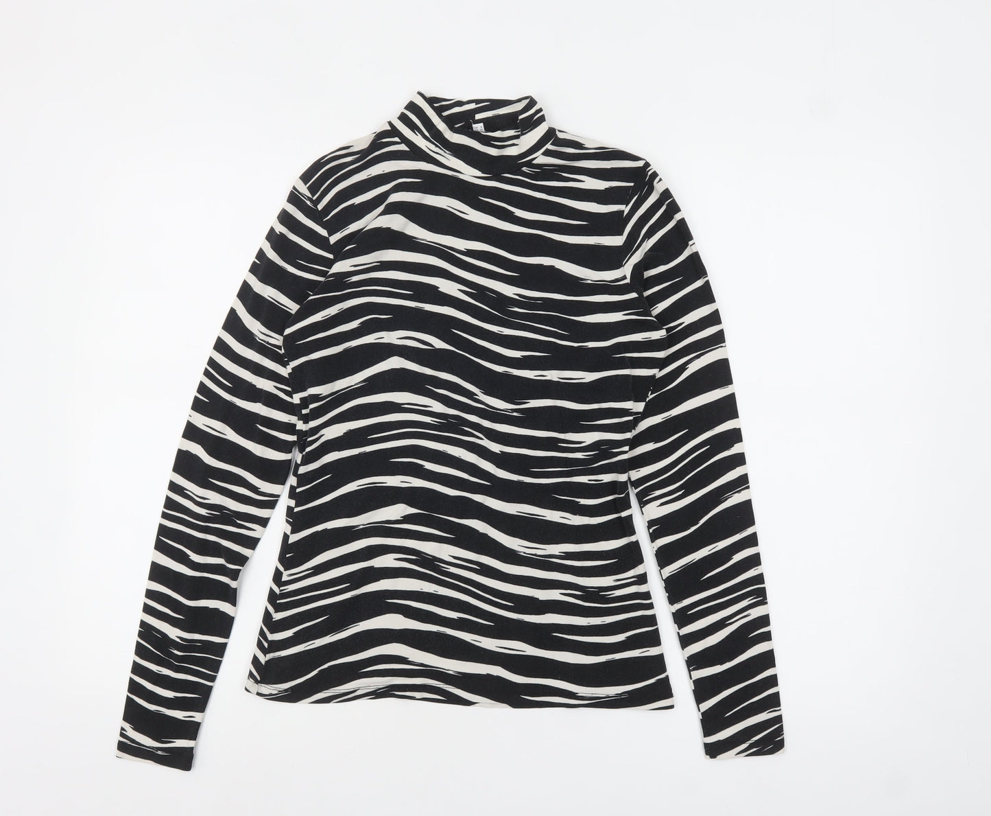 Warehouse Women’s Black Zebra Print Roll Neck Long Sleeve Jersey Top Size 10