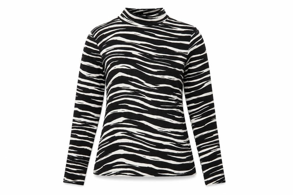 Warehouse Women’s Black Zebra Print Roll Neck Long Sleeve Jersey Top Size 10
