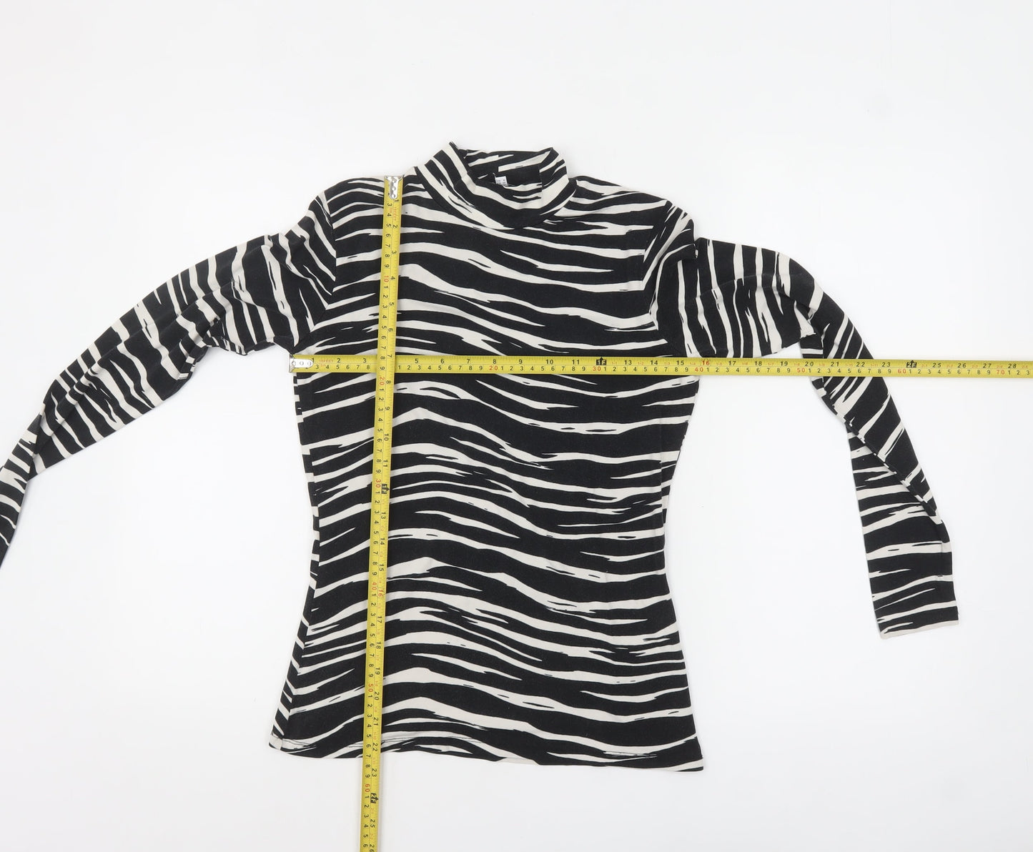 Warehouse Women’s Black Zebra Print Roll Neck Long Sleeve Jersey Top Size 10