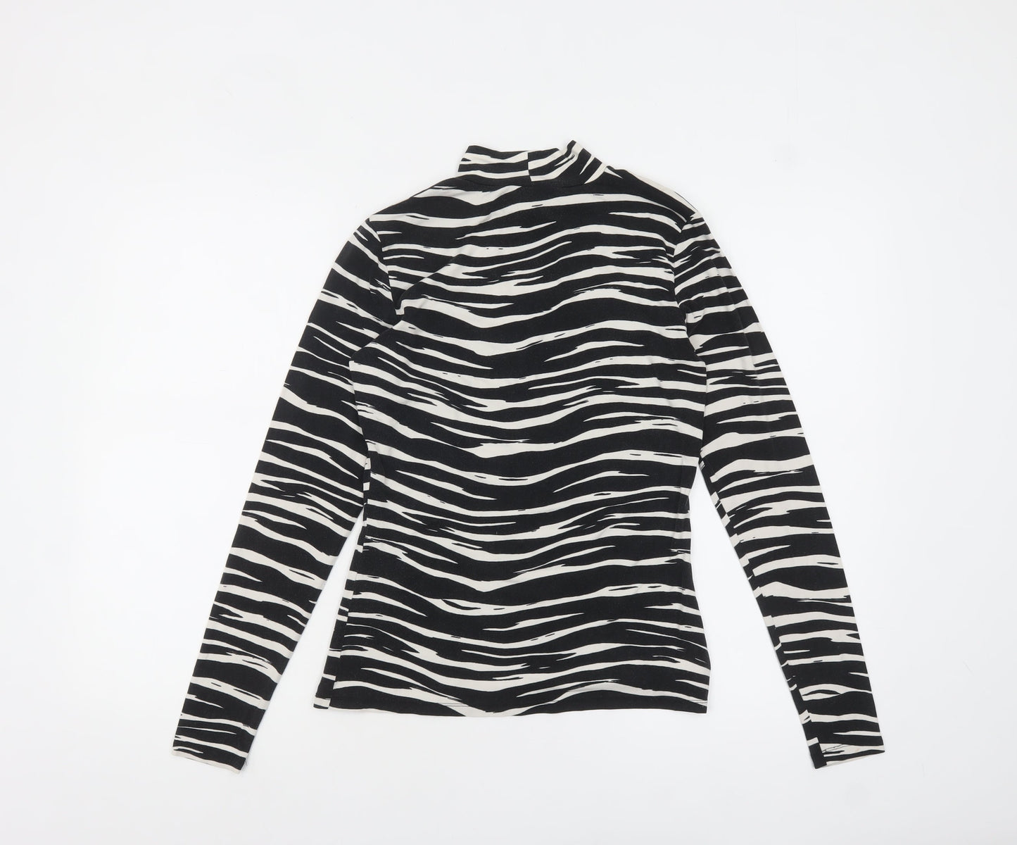 Warehouse Women’s Black Zebra Print Roll Neck Long Sleeve Jersey Top Size 10