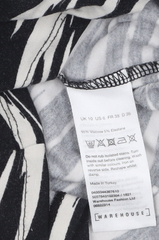 Warehouse Women’s Black Zebra Print Roll Neck Long Sleeve Jersey Top Size 10