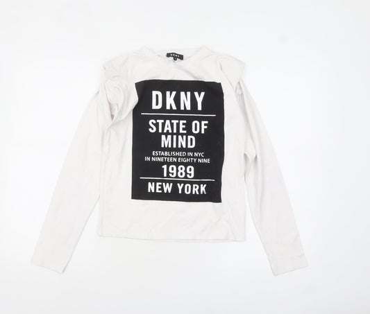 DKNY Women's White Long Sleeve Crew Neck Logo T-Shirt Size 14