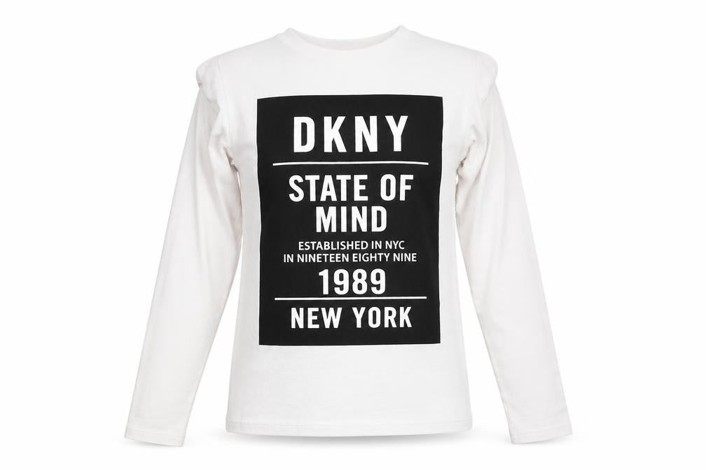 DKNY Women's White Long Sleeve Crew Neck Logo T-Shirt Size 14