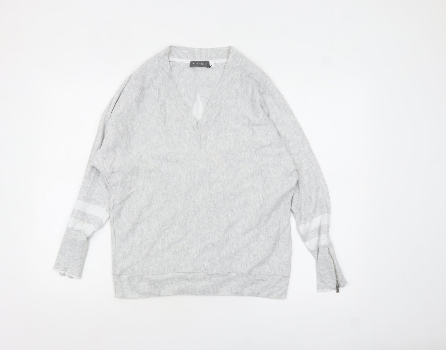 Mint Velvet Women's Grey V-Neck Relaxed Star Jumper Size S