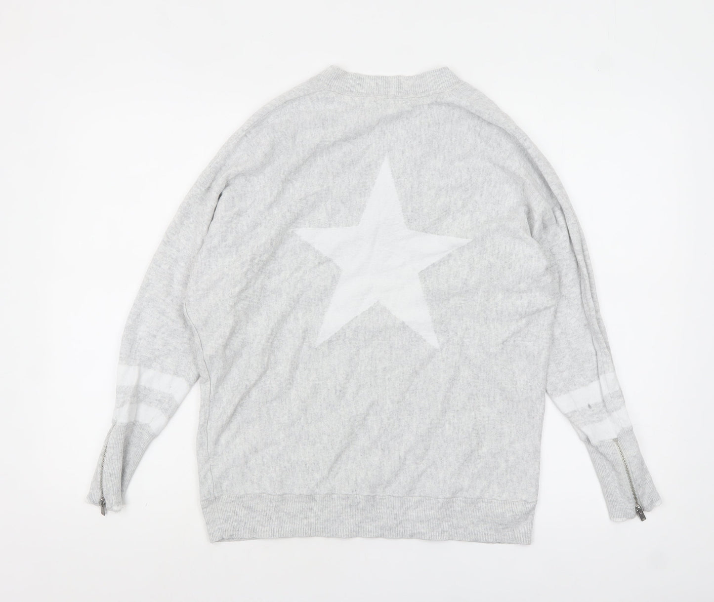 Mint Velvet Women's Grey V-Neck Relaxed Star Jumper Size S