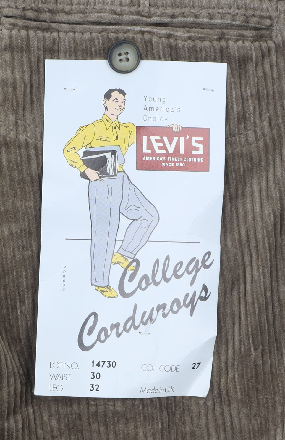 Levi's Men's Beige Corduroy Trousers 30W 32L Classic Fit