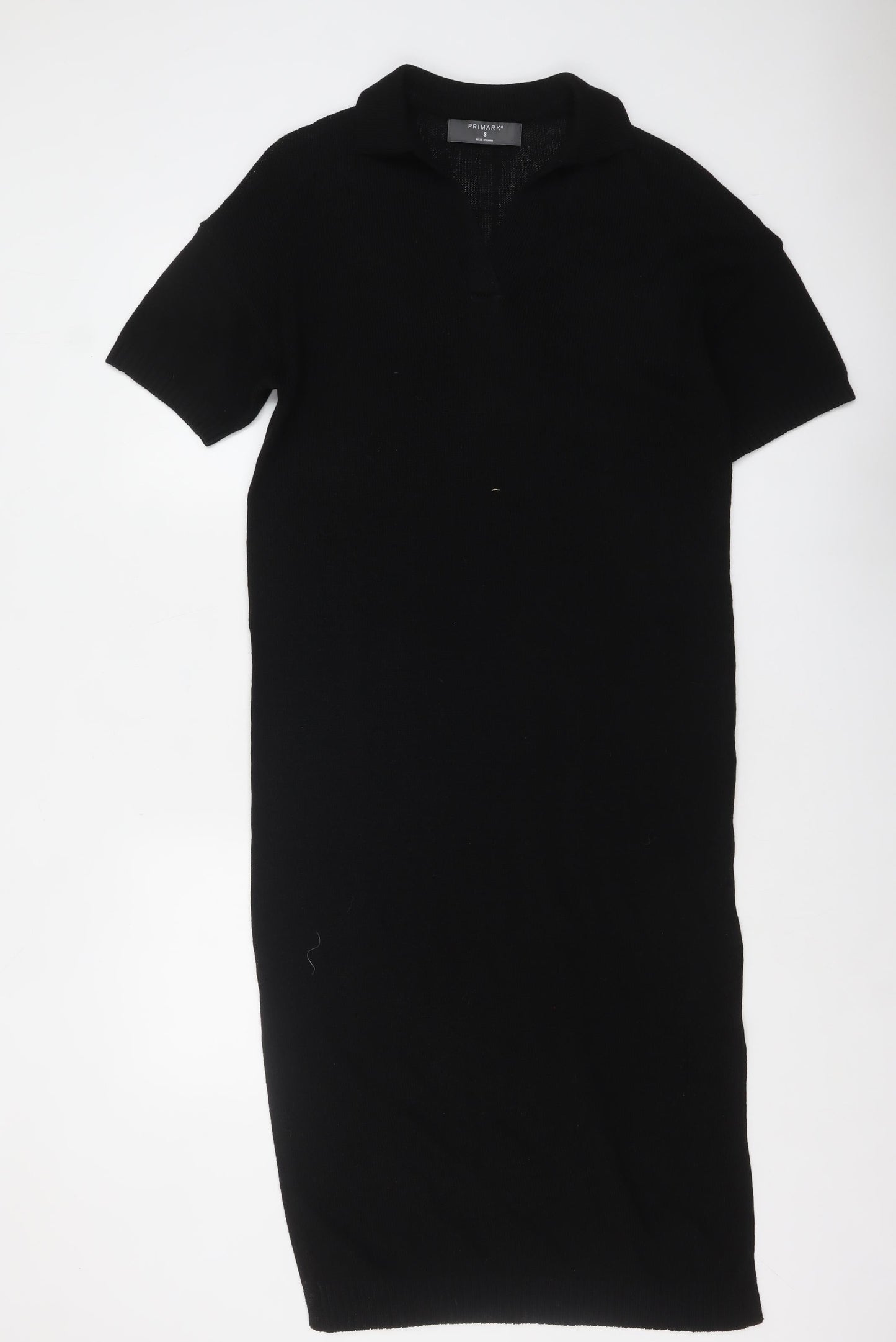 Primark Women’s Black Collared Knit Midi T-Shirt Dress Size S