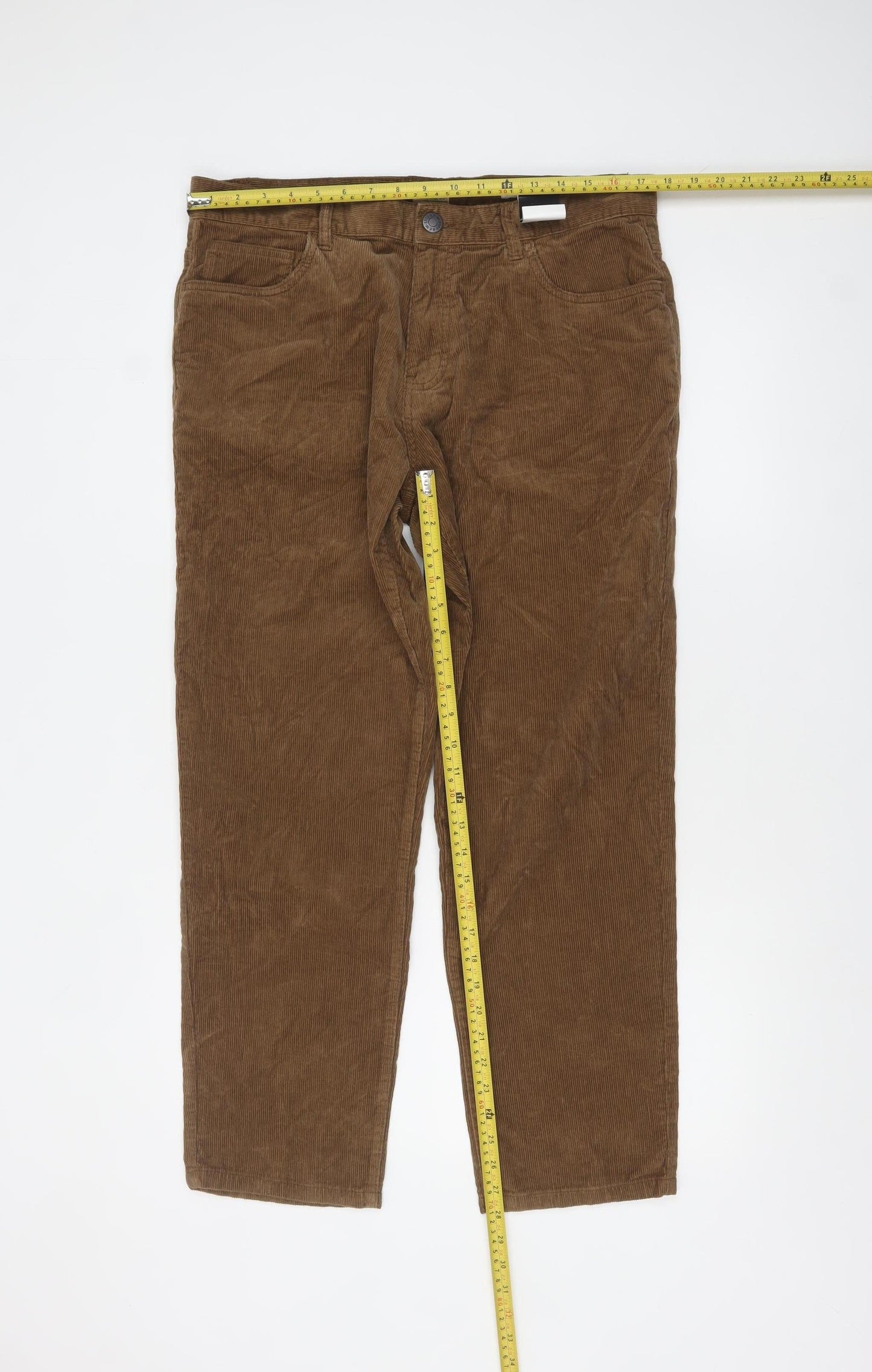 ACW85 Men's Brown Corduroy Chino Trousers Size 36S