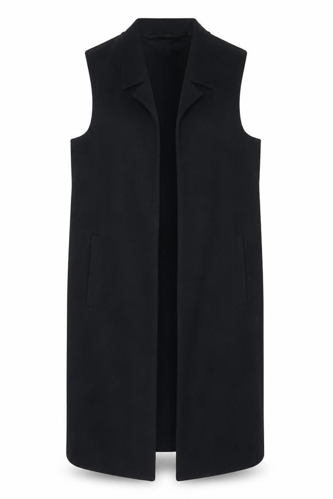 River Island Women's Black Long Waistcoat Size 14 Sleeveless Knit