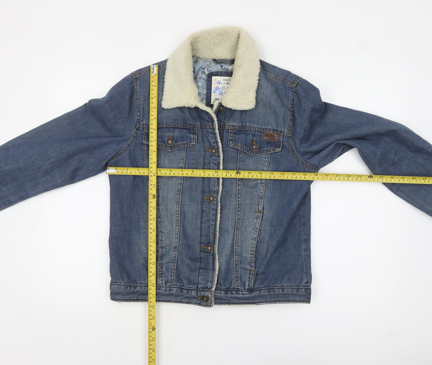 Mantaray Women Blue Denim Sherpa Lined Jacket Size 12