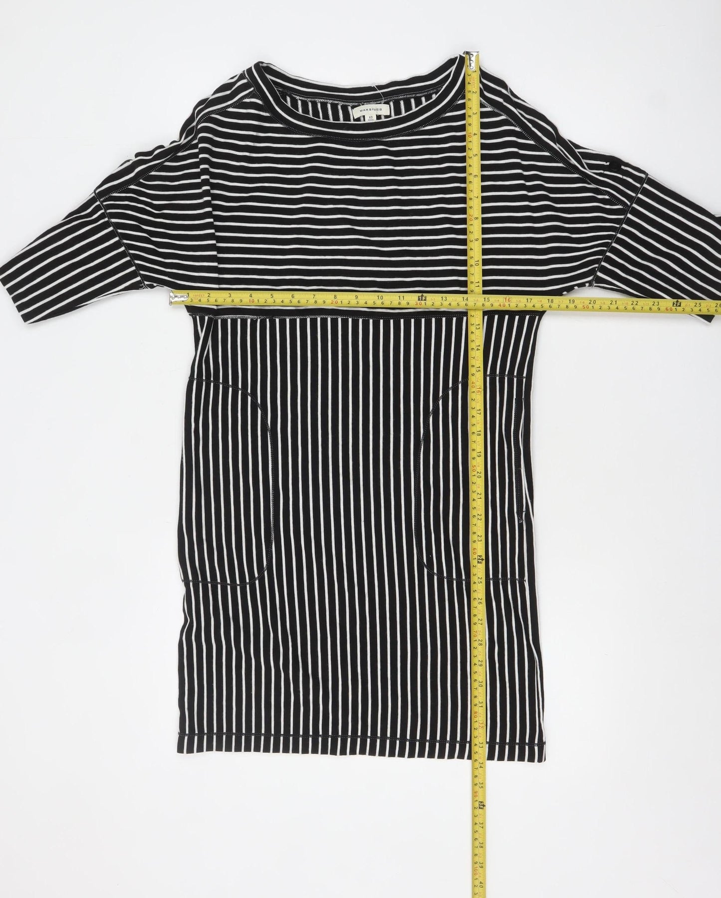 Max Studio Women Black Striped Shift Dress XS Classic Jersey