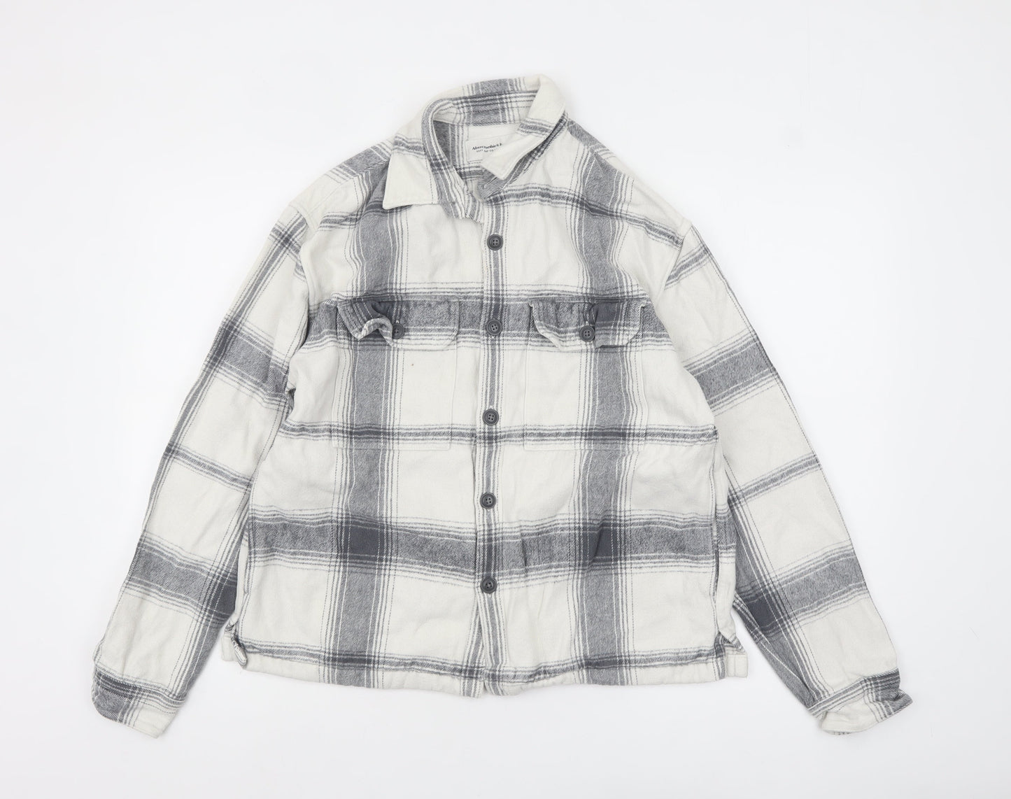 Abercrombie & Fitch Men's Grey Check Flannel Relaxed Shirt Jacket M