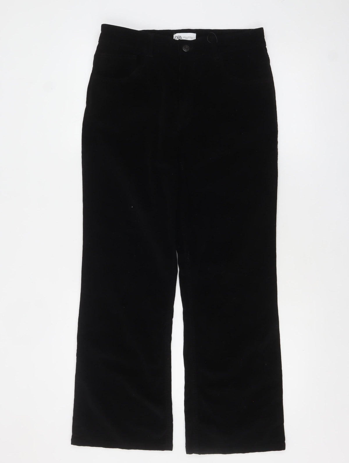Zara Women Black Velvet Straight Leg Trousers Size 14